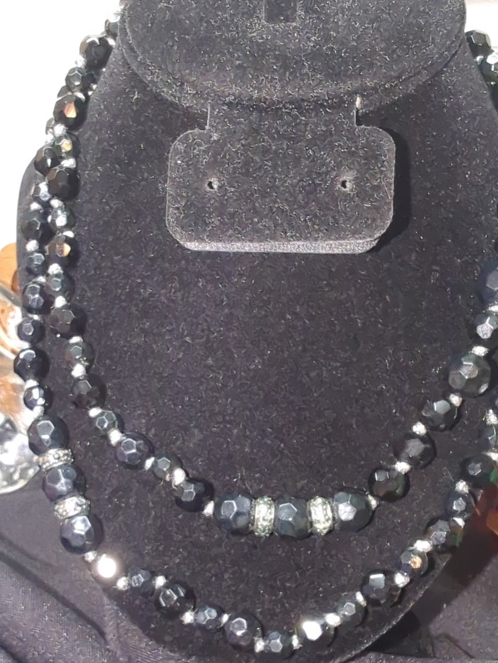 Monet Black Faceted Crystal Necklace with Rhinestone Spacers